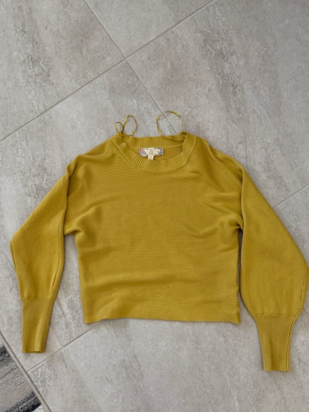 Pink Rose Mustard Crewneck Ribbed Sweater